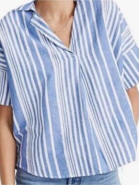NWT MADEWELL Courier Button Back
Shirt Women's XXS Linen Cotton